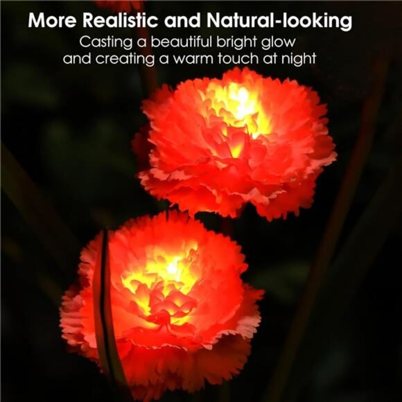 Solar Carnation Stake Lights Outside with 12 Real Looking Flowers for Yard Decor - Picture 5 of 8